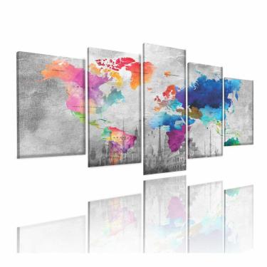 Imagem de Quadro Decorativo Mapa Mundi Global Dark 130x63 em tecido