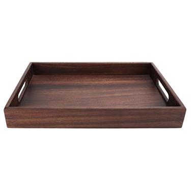 Imagem de Bandeja de servir de madeira,bandeja de ch¨¢ retangular de madeira, bandeja de servir de jantar Bandeja de lanches Restaurantes caseiros para caf¨¦, comida, caf¨¦ da manh?, decora??o de jantar(S),
