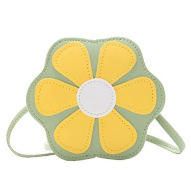 Imagem de LUOZZY Bolsa tiracolo para meninas pequena em formato de flor mini bolsa de ombro único bolsa de mão linda margarida para meninas, verde