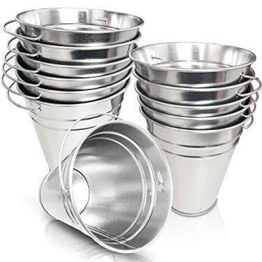 Imagem de ArtCreativity Baldes de metal galvanizado grandes com alças – Conjunto de 12 – 5 polegadas de metais – Decorações rústicas de casamento, centros de mesa para festa, baldes de gelo decorativos, vaso, plantas de jardim