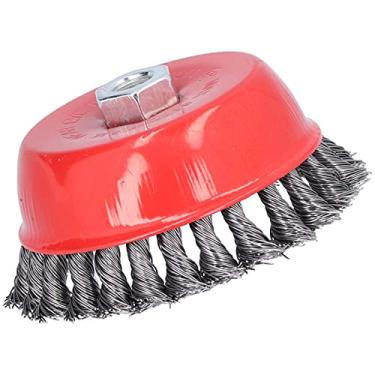 Imagem de Roda de escova de arame torcido, ferramenta de remoção de ferrugem Escova de arame torcido vermelha para jardins para pomares para estacionamentos para gramados