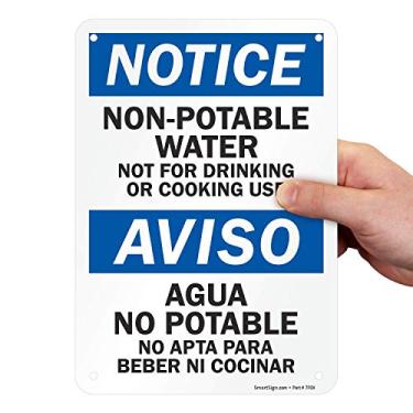 Imagem de SmartSign Placa bilíngue "Aviso - Água não potável, Não é para beber ou cozinhar" | 17,78 cm x 25,40 cm de plástico