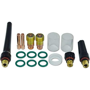 Imagem de RIVERWELD TIG Lente de gás atarracada 17GL116 10N23S (1/16 "e 1,6 mm) 17GL332 10N24S (3/32" e 2,4 mm) Copo de vidro #10 (5/8 "e 16 mm) Isoladores 17GLG20 57Y02 para WP 17 18 26 Tocha TIG 16 peças