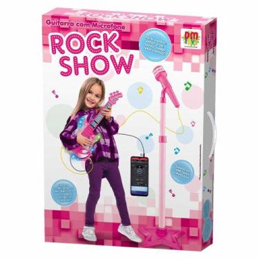 Imagem de Guitarra Infantil Com Microfone Pedestal - Rock Show - Rosa - Dm Toys