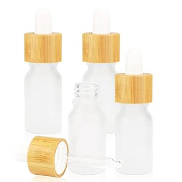 Imagem de Pacote com 4 frascos conta-gotas de vidro fosco, frascos de óleo essencial com conta-gotas e tampas de bambu, frascos de perfume, recipientes líquidos para cosméticos (10 ml)