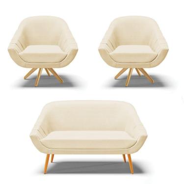 Imagem de Kit 1 Namoradeira E 2 Poltronas Giratória Off White A129