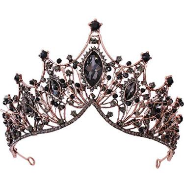 Imagem de Coroas de cristal de casamento, coroas de rainha barroca, acessórios de cabelo para festa à fantasia, para mulheres e meninas (coroa preta)