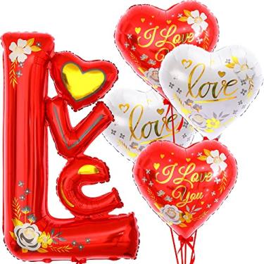 Imagem de Balão de amor vermelho gigante, 112 cm – Decorações de balões de Dia dos Namorados | Balões de coração branco e vermelho para decorações românticas de noite especial | Balões I Love You para decorações de Dia dos Namorados