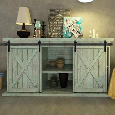 Imagem de Aeumruch Kit de ferragens para porta de celeiro deslizante resistente estilo armário de 4 metros suave e silenciosamente simples e fácil de instalar para duas portas (4 pés, estilo plano para armário)