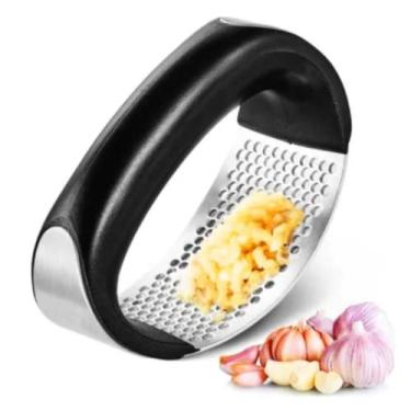 Imagem de amassador espremedor triturador de alho manual cozinha resistente inox