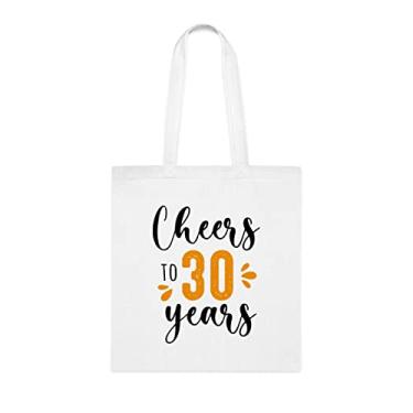 Imagem de Sacola Cheers To 30 anos, de 30 anos, bolsa de ombro, bolsas reutilizáveis, ideia de presente de cesta de Natal de aniversário, Branco