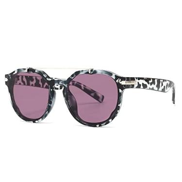 Imagem de Óculos de sol redondos de feixe duplo vintage para mulheres moda preto branco gradiente óculos de sol masculinos garra condução óculos gafas, rosa leopardo, tamanho único