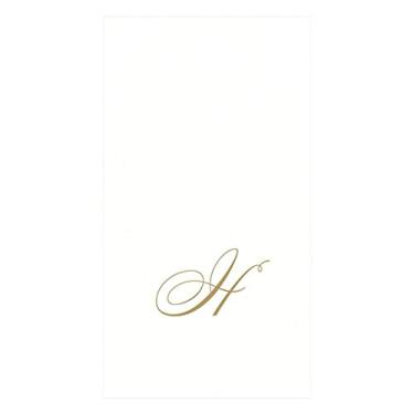 Imagem de Caspari White Pearl & Gold Paper Linen Guest Guardanapos de toalha na letra H – Pacote com 24
