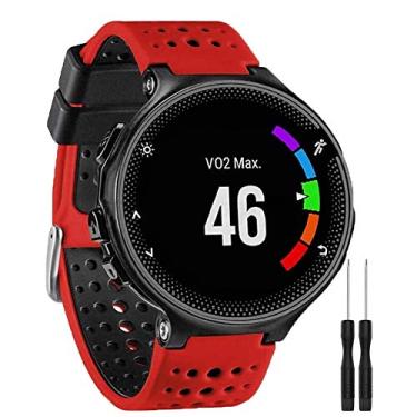 Imagem de Pulseira para Smartwatch Garmin Forerunner modelos 230 235 220 620 630 735 735XT - Nandos-Store (com chave para troca) (Vermelho com preto)