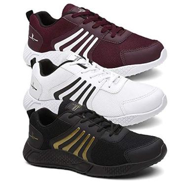 Imagem de Kit 3 Pares Tenis Masculino Running Boost Super Leve - Vermelho/Branco/Dourado - 37