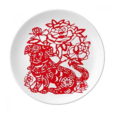 Imagem de Prato de corte de papel para cachorro de ano novo chinês decorativo de porcelana Salver louças de jantar