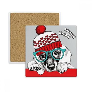 Imagem de Roupa de cachorro adorável em aquarela ilustração quadrada porta-copos caneca suporte subplaca pedra isolante