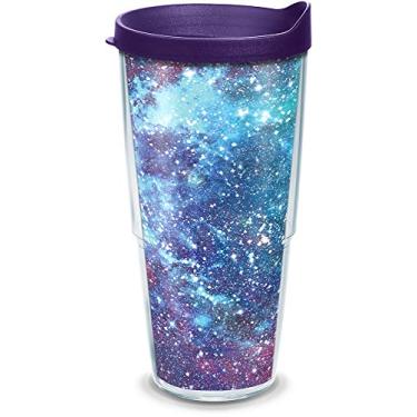 Imagem de Tervis Copo de viagem com isolamento térmico de parede dupla Purple Galaxy Made in USA mantém as bebidas frias e quentes, 680 g, clássico