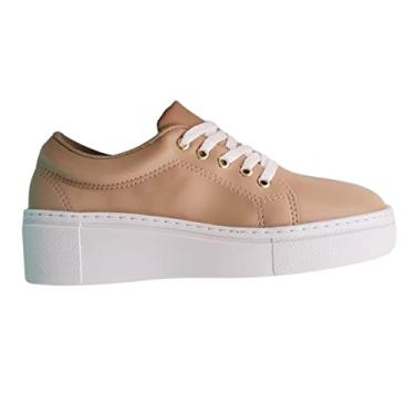Imagem de Tênis Casual Feminino Bege Flatform Plataforma Sola Alta Cor:Bege;Tamanho:34;Gênero:Feminino
