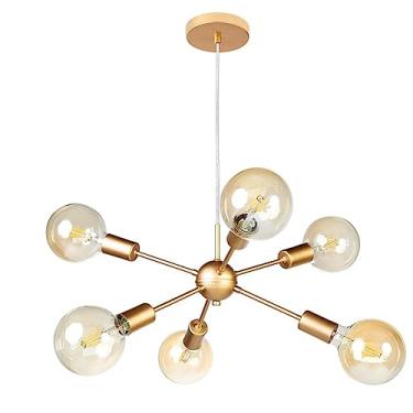 Imagem de Lustre para Sala Moderno Dourado 6 Lâmpadas Pendente Sputnik