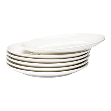 Imagem de Vikko Prato de jantar, conjunto de 6 pratos brancos, porcelana fina, pratos de jantar empilháveis de 25 cm, pode ser lavado na lava-louças