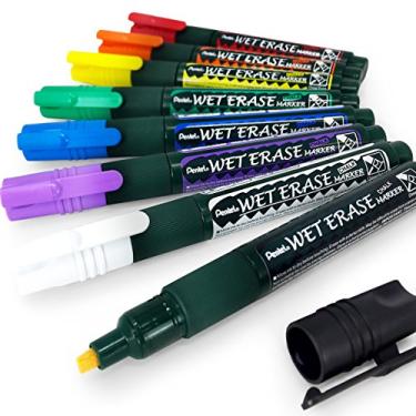 Imagem de Pentel Caneta marcador de giz Wet Erase – Ponta de cinzel média – Pacote com 8 – 1 de cada cor – SMW26