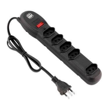 Imagem de Filtro de linha 5 tomadas Forceline - Bivolt - 2 saidas USB - Cabo 0,8 metros - Preto - 0060500023