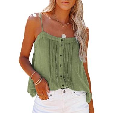 Imagem de VINGVO Camiseta regata feminina regata cor lisa ajuste solto alça fina para o verão, Verde (Od green), G