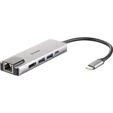 Imagem de D-Link Hub DUB-M520 5 em 1 USB-C com fornecimento de energia, HDMI 1.4, Gigabit Ethernet RJ-45 e 2 portas USB 3.0 para MacBook Pro 2016 ou posterior, MacBook Air 2018, Chromebook e Surface Pro 7