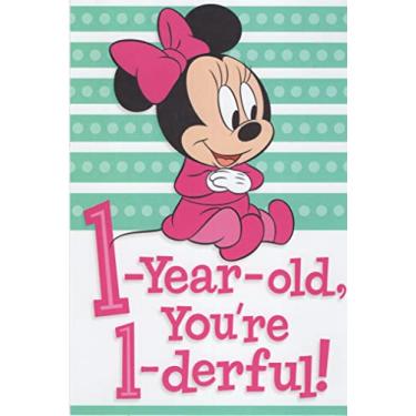 Imagem de Heartline Baby Minnie Mouse 1st Birthday Card - Aniversário de bebê, Vermelho e Branco, Desenhos animados