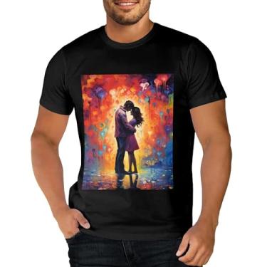 Imagem de Sipumia Camiseta unissex de algodão manga curta gola redonda para casal 3D estampada em formato de coração camiseta casual, Cor-09, GG