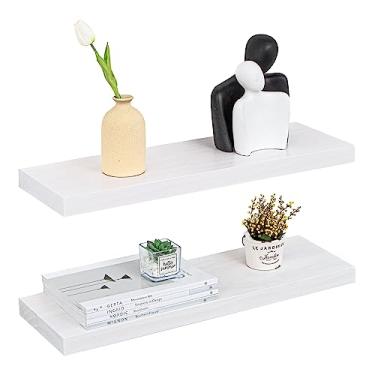Imagem de Prateleiras flutuantes para casa de fazenda - Prateleira de parede de madeira rústica de 20 cm de profundidade - Prateleira de armazenamento de madeira de pinho maciça premium para cozinha sala de estar quarto - 60 cm L x 20 cm P - Conjunto de 2 - Cor branca