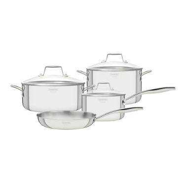 Imagem de Jogo de Panelas Tramontina Grano Glass em Aço Inox com Corpo Triplo e Tampa de Vidro 4 Peças