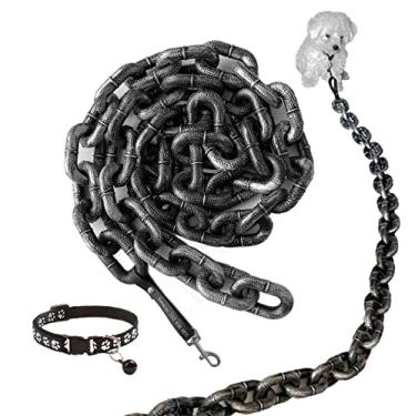 Imagem de Kawagogo Trela falsa para cães grandes, edição 2026 atualizada, coleira engraçada, material plástico, imita correntes de ferro, apenas para cães pequenos, gatos, filhotes, vem com uma coleira para