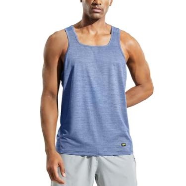 Imagem de MIER Camisetas masculinas sem mangas para treino, secagem rápida, natação, atlética, corrida, muscular, praia, para homens, Azul Heaher, 3G