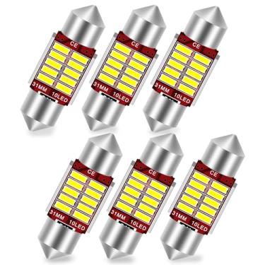 Imagem de GLOFE Lâmpada LED branca Festoon CANBUS SEM ERROS de 31 mm, DE3021 DE3022 DE3423 DE3175 super brilhante para interior de carro, mapa, cúpula, calçado, luzes de porta-luvas, pacote com 6