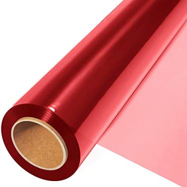 Imagem de Rolo de celofane vermelho (3,5 m de comprimento x 44,5 cm de largura) - Papel de embrulho de celofane vermelho transparente de 2,5 mil, envoltório de celofane colorido para decoração de cesta de flores de presente