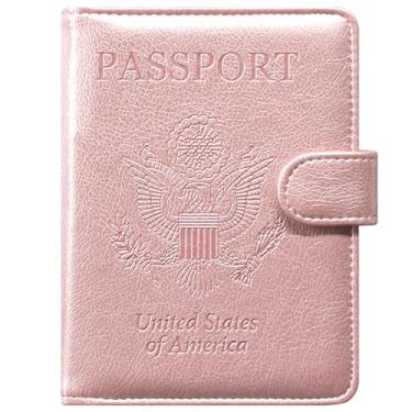 Imagem de Porta-passaporte para cartão de vacina com bloqueio de RFID, capa protetora de couro premium ACdream para passaporte/cartão de crédito/cartão de embarque/vacinação,, Ouro rosa