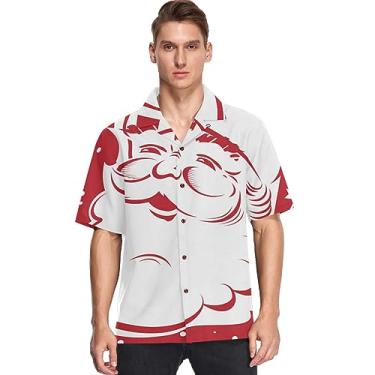 Imagem de visesunny Camisa masculina casual de botão manga curta havaiana Natal vermelho Papai Noel rosto Aloha camisa, Multicolorido, XXG