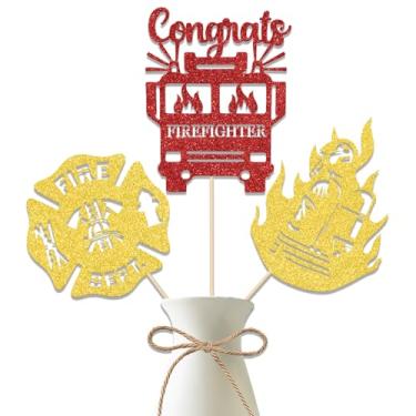 Imagem de Congrats Firefighter Centerpiece Sticks, Congrats Future Fireman Grad Decorations, Fire Academy Graduation Party Decoration Supplies Red Gold 12 Pieces