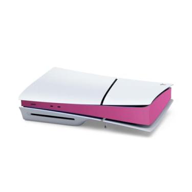 Imagem de Película protetora lateral para PS5 Slim Disk Edition padrão de fibra de carbono para PS5 Slim Console Skin Sticker (rosa)