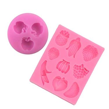 Imagem de Tone Fun 2 peças de mini planta de maçã em forma de fruta banana uva morango pêssego laranja milho para bolo faça você mesmo fondant assar cupcake caseiro 3D decoração gota doce ferramenta de molde de