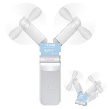 Imagem de Cellet 2 em 1 mini ventiladores portáteis de mão duas velocidades resfriamento a ar USB recarregável leve ideal para casa, escritório, parque de diversões, verão, viagens, caminhadas, corrida e outras atividades ao ar livre, Branco