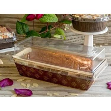 Imagem de Panelas de papel para pão e pão com tampa transparente 7 x 3 x 2 x 12 conjuntos de caneta de papel de pé resistente e marrom e dourado