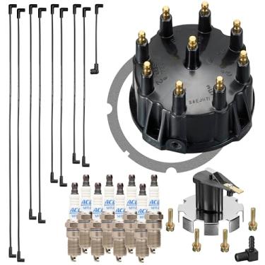 Imagem de RPS Kit de ajuste para motores Mercruiser 5.0, 5.7, 7.4, 8.2 V8 com ignição Thunderbolt. Inclui fios de vela de ignição, tampa/rotor do distribuidor e 8 velas de ignição MR43LTS para motores de 1997 e mais recentes.