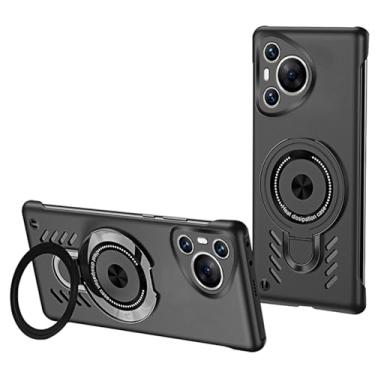 Imagem de LTLMYDAM Capa com suporte para Huawei Pura 70 Ultra/70 Pro/70 Pro+/70, capa de policarbonato com dissipação de calor traseira oca com suporte de anel de sucção magnética de veículo, preta, 70 Pro+