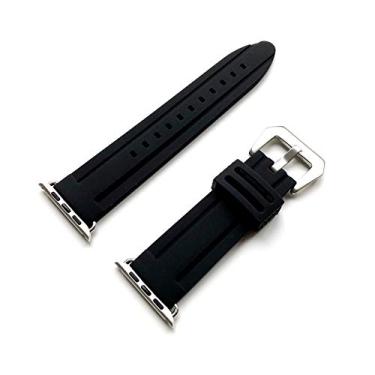 Imagem de Pulseira de borracha esportiva moderna reforçada com fivela larga (BMD-SLV) com fecho rápido compatível com Apple 42 mm i Watch 1 2 3 Series Nike Hermes Edition - Pulseira colorida preta