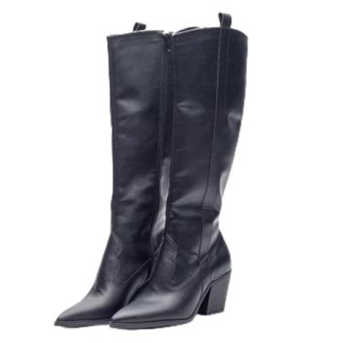 Imagem de Bota Texana Country Feminina Cano Longo Bico Fino Lisa (Preto, BR, Adulto, Numérico, 35)
