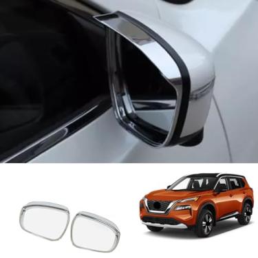 Imagem de Guarnição de cobertura de sobrancelha de chuva de espelho retrovisor prateado de fibra de carbono para Nissan Rogue 2021 2022 2023, acessórios protetores decorativos externos de acabamento de carro