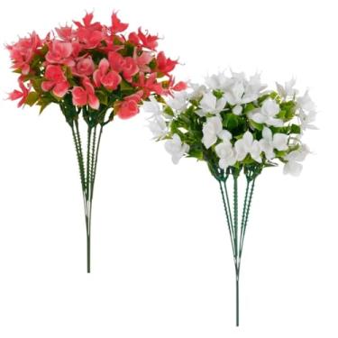 Imagem de Hastes de Folhagem Artificial com Flores Coloridas, Conjunto de 12 hastes, para Decoração de arranjos, vasos decorativos, jardim vertical (Vermelho com branco)